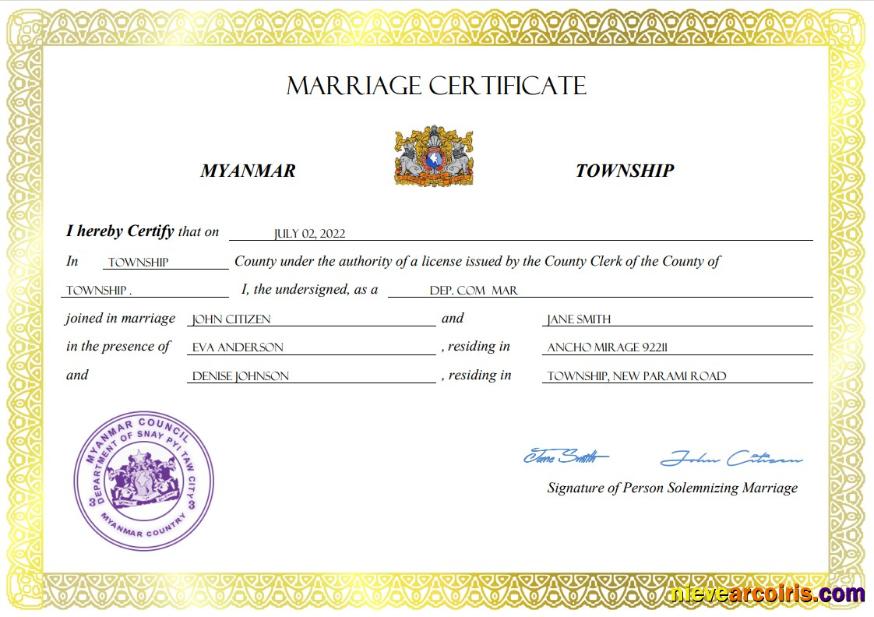 Myanmar marriage certificate
